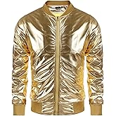 COOFANDY Men's Metallic Jacket 70s Disco Dance Party Costume Shiny Varsity Zipper Baseball Bomber Jacket