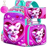 TXHVO 3Pcs Fox Backpack for Girls, 16" Kids Bookbag with Lunch Box, School Backpacks Set for Elementary Preschool Kindergarten(Pink)