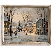 Christmas Wall Art, Winter Wall Art, Vintage Christmas Village Print | Snowy Winter Scene with Christmas Tree, Cozy Rustic Holiday Decor for Living Room, Bedroom and Entryway