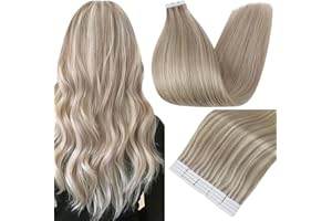 FSHINE Full Shine Tape in Hair Extensions Human Hair 18 Ash Blonde Highlight 613 Blonde Double Sided Tape in Hair Extensions 12 Inch Invisible Straight Hair Extensions Tape in 30G 20Pcs Tape in Extensions