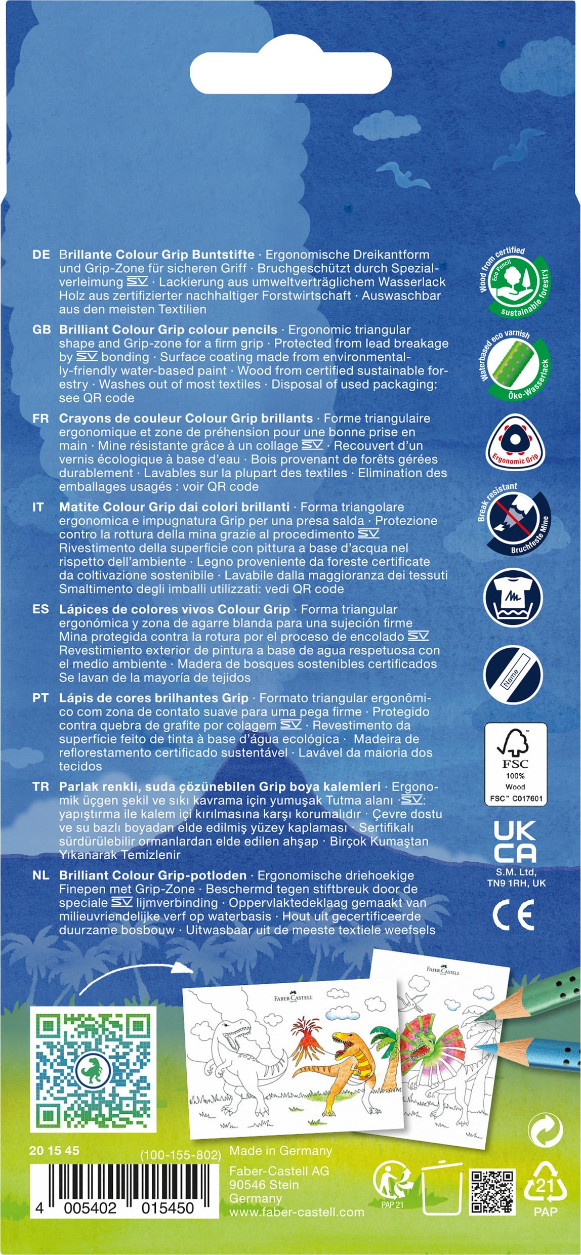 FABER-CASTELL 201545 - Buntstifte Set Dino, 13-teilig, bruchsicher, inkl. 3 Metallic Stifte und Dino Sticker 2