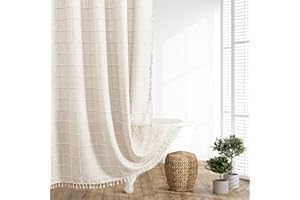 Boho Farmhouse Shower Curtain Beige Linen Shower Curtains 72 x 72 inch