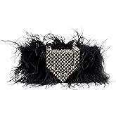 Miuco Feather Clutch Purse Real Natural Ostrich Bags For Women Handmade Beaded Fur Handbags Evening Crossbody bag