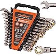 HORUSDY 12-Piece SAE Flex-Head Ratcheting Wrench Set with Organizer | 1/4” to 7/8“ Ratchet Combination Wrenches Set | 72-Teeth | Chrome Vanadium Steel
