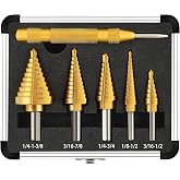 COMOWARE Step Drill Bit Set for Metal HSS 5Pcs Ti-Coated with Center Punch | Step Bit with 2 Flutes,Tri-Shank, Unibit from (3/16" to 1-3/8") 50 Sizes, for Steel/Wood/Plastic, with Aluminum Case
