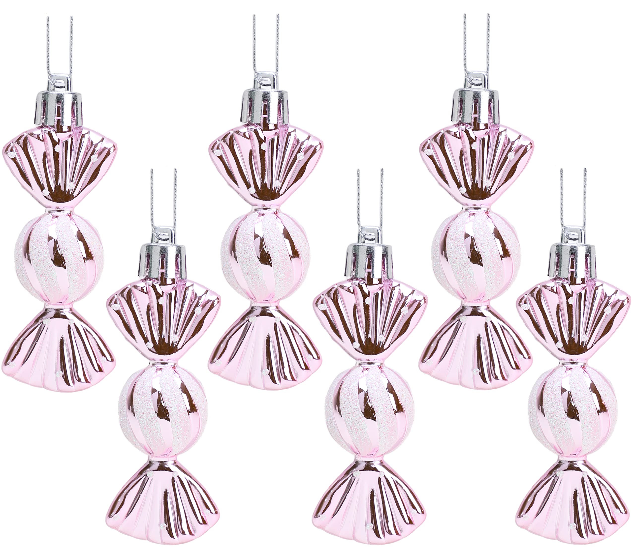 Christmas Concepts® Pack of 6-80mm (3.2") Mini Sweet Shaped Baubles – Shiny & Glitter Decorated – Christmas Tree Decorations (Baby Pink)