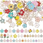 COGCHARGER 80 Pieces Flower Enamel Charm Pendant Spring Theme Charm Assorted Gold Enamel Charm Pendants for Jewelry Necklace Bracelet Making Crafts