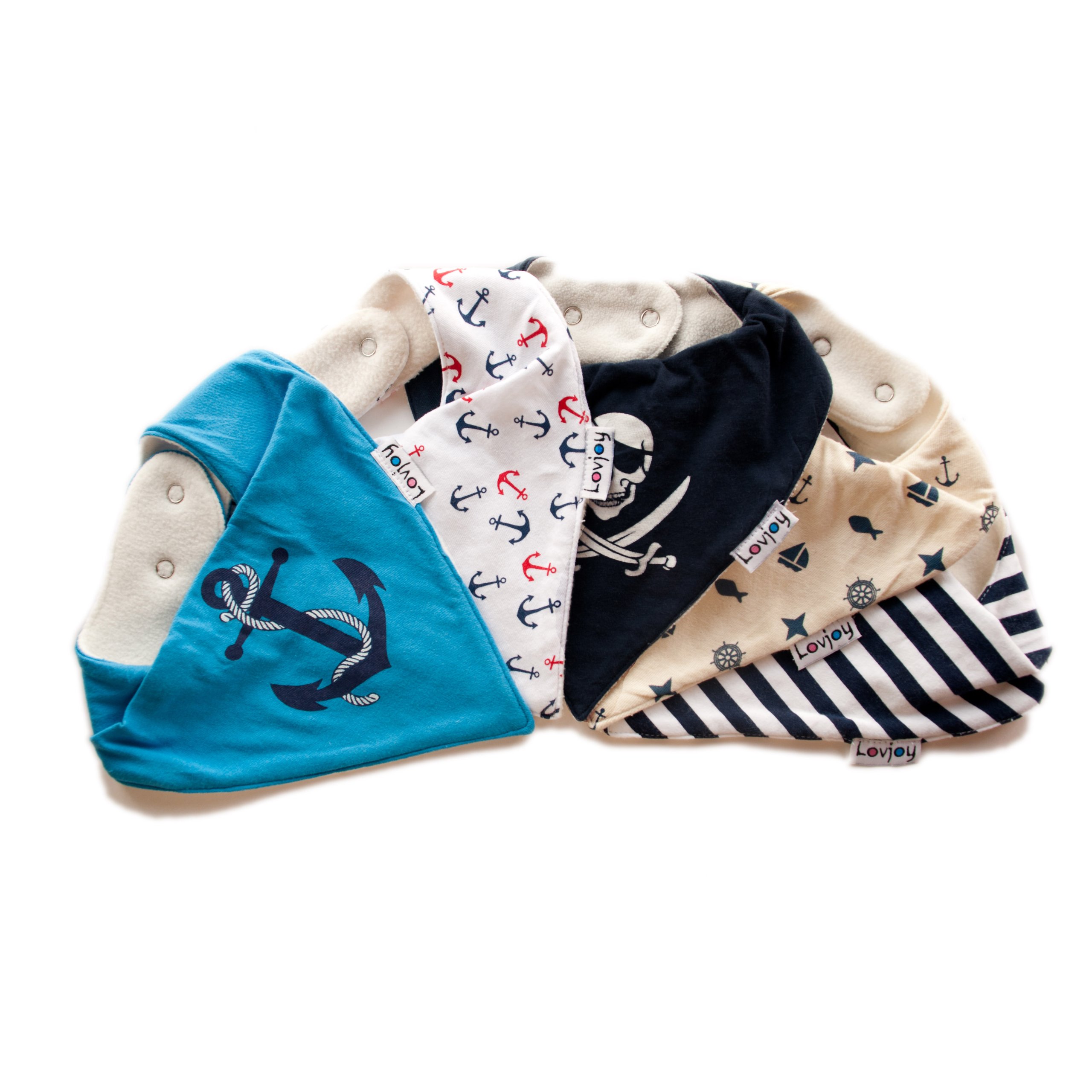 Lovjoy Bandana Dribble Bibs - Super Absorbent & Soft for Teething Babies - Adjustable Snaps - Fits Newborn to 3 years - 5 Pack (Little Sailor) — image 1