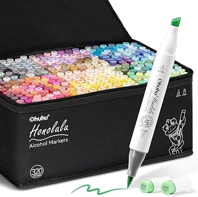 Ohuhu 320-Color Alcohol Markers Brush & Chisel Dual Tips Honolulu Series