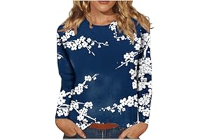 BARNRAE Vintage Tees for Women Women's Fashion Casual Round Neck Long Sleeve Printed T-Shirt Top