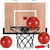 Indoor Basketball Hoop for Kids, Mini Basketball Hoops Over The Door and Wall Mount with Wooden Backboard, 3 Balls and Pump, Idea Toys Gifts for Kids and Adult