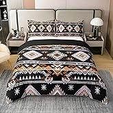 100% Natural Cotton Southwestern Aztec King Duvet Cover,Ethnic Bohemian Comforter Cover,Western Tribe Bedding Set For Kids Teens Adult,Black White Orange Quilt Cover,Vintage Exotic Bedspread Cover