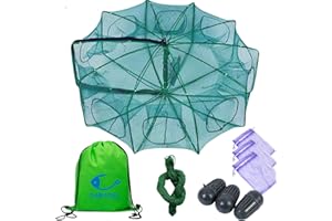 DAMIDEL 32in x 10in Folded Fishing Bait Trap, 10 Holes 10 Sides Foldable Fishing Nets for Fish/Crab/Shrimp/Crawdad, Upgrade Large Space,Bait Bag/Bait Box/Rope/Storage Bag