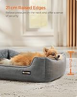 Feandrea Dog Bed Linen-Look Pet Bed with Raised Edges 70x55x21 cm Dark Grey view 3
