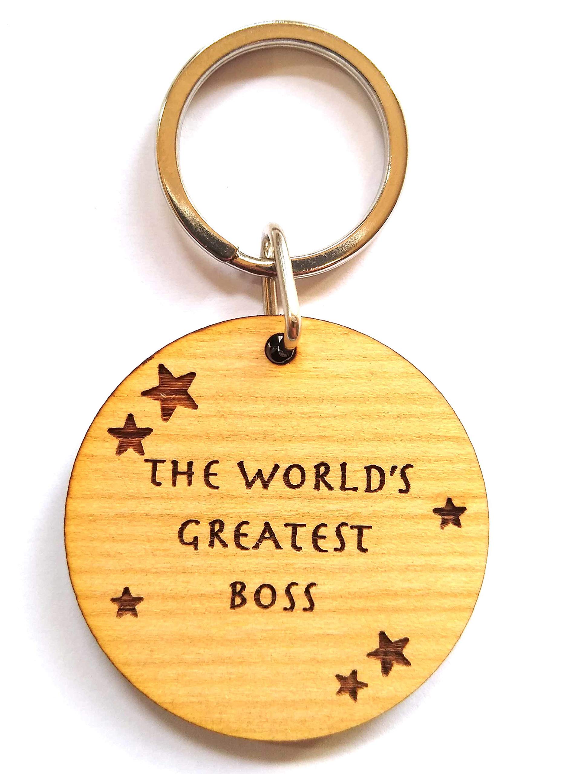 The Worlds Greatest BOSS Wooden Wood Keyring Key Ring Birthday Christmas Secret Santa Gifts Novelty Presents Ideas for Him Her