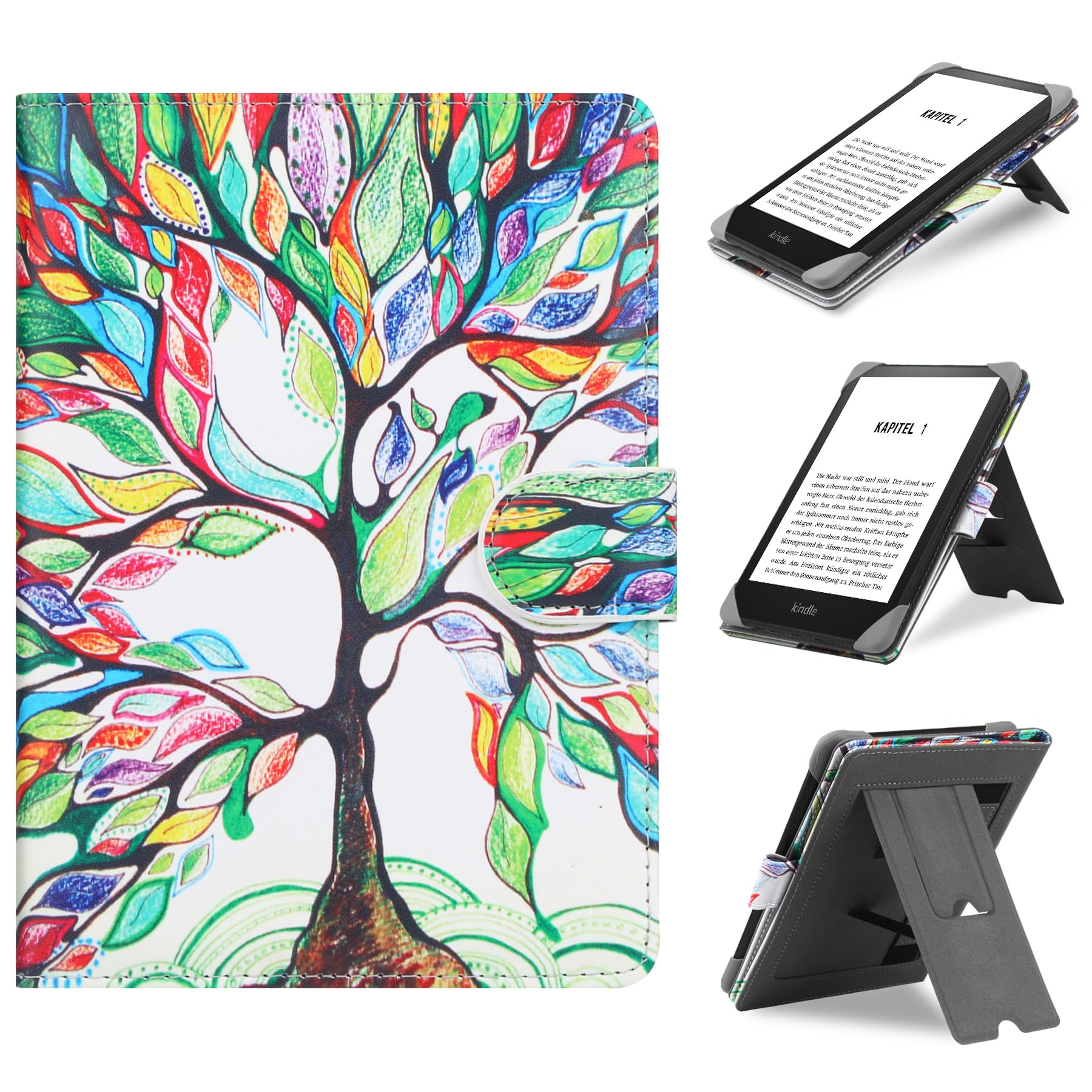 HoYiXi Universal Case for 6-6.8 Inch Pocketbook/Tolino/Sony E-Book Reader 6.8 Inch Kindle Paperwhite/6 Inch Kindle 2022 & 2019/Kobo Clara HD/Kobo Clara 2E Case Cover with Stand, Tree