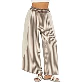 Athlisan Womens Summer Casual Loose Striped Wide Leg Lounge Pants Elastic Waist Palazzo Trousers