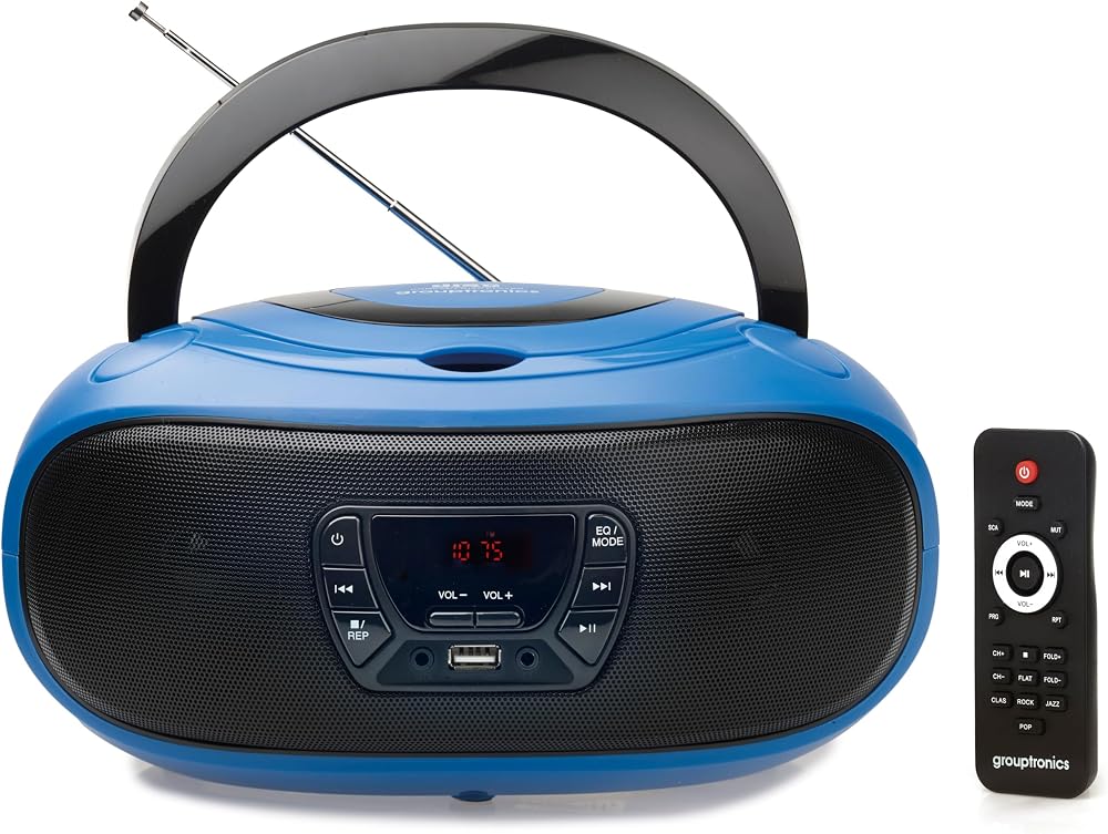 Grouptronics GTCDR-501 Small Portable CD Player with Speakers FM USB AUX IR