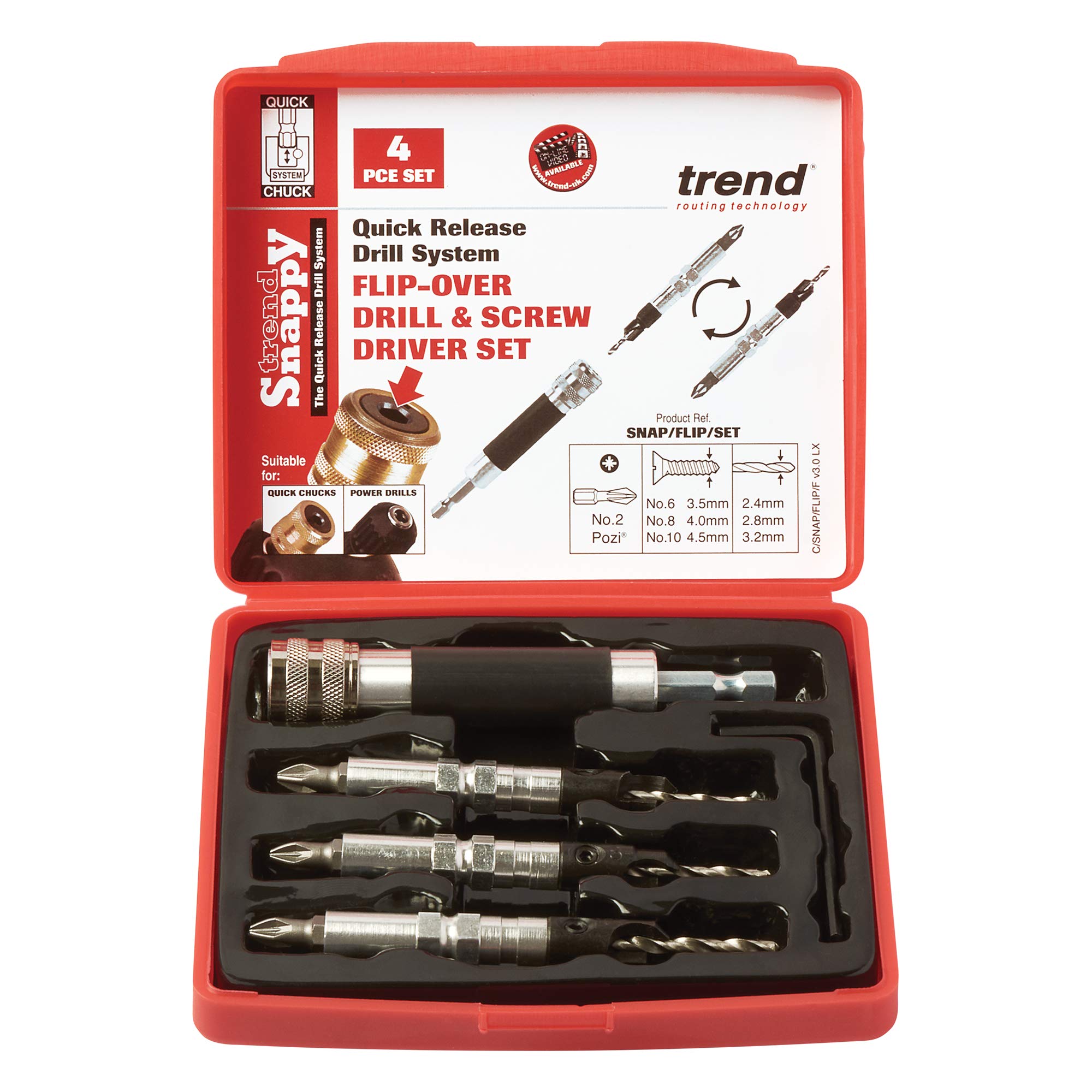 Trend Snappy 4-Piece Flip Over Driver Set, Quick Change & Efficient Piloted Countersinking, SNAP/FLIP/Set