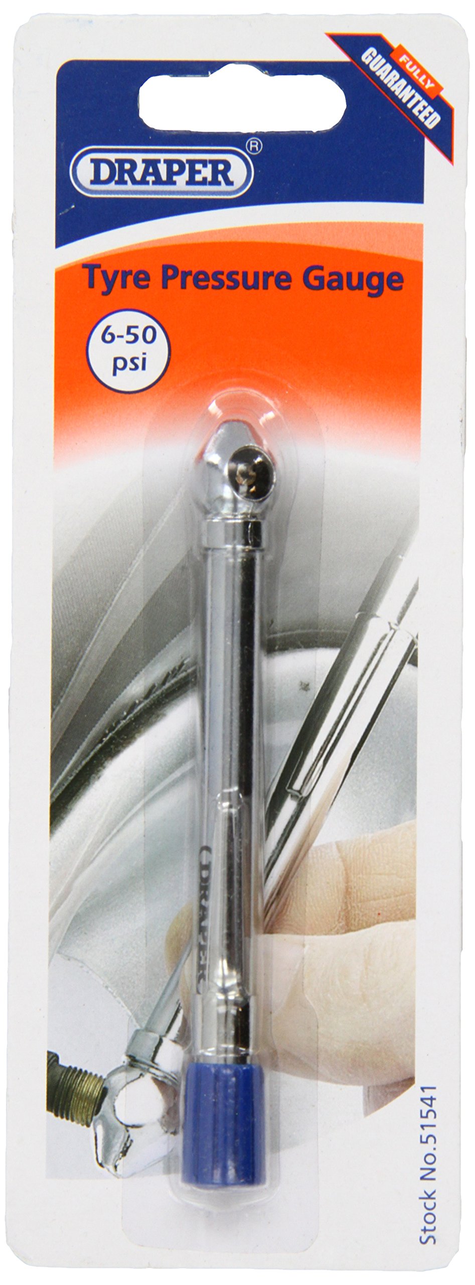 Draper Tyre Pressure Gauge with Flexible Hose | Handheld Dual Reading Gauge | Car Tyre Pressure Gauge | 51541, Blue