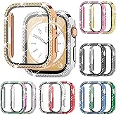 12-Pack Rc-Z Bling Case for Apple Watch 45mm Series 9 8 7 Screen Protector, Women Glitter Diamond Rhinestone Bumper Face Cover for iWatch Accessories 45 mm