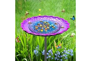 VeyFolzin.st Bee Butterflies Watering Station, Standing Bee Feeder with Glass Marbles for Outside, Bee Bath Feeder with Metal Stakes Butterfly Puddler Garden Yard Déco (Purple)