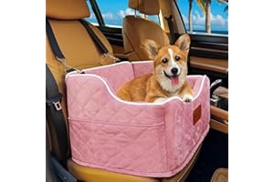 DAIIST Dog Car Seat for Small Medium Dogs, Detachable Washable Dogs Booster Seat Under 35lbs, Elevated Dog Car Bed with Storage Pockets (Pink, One Size)