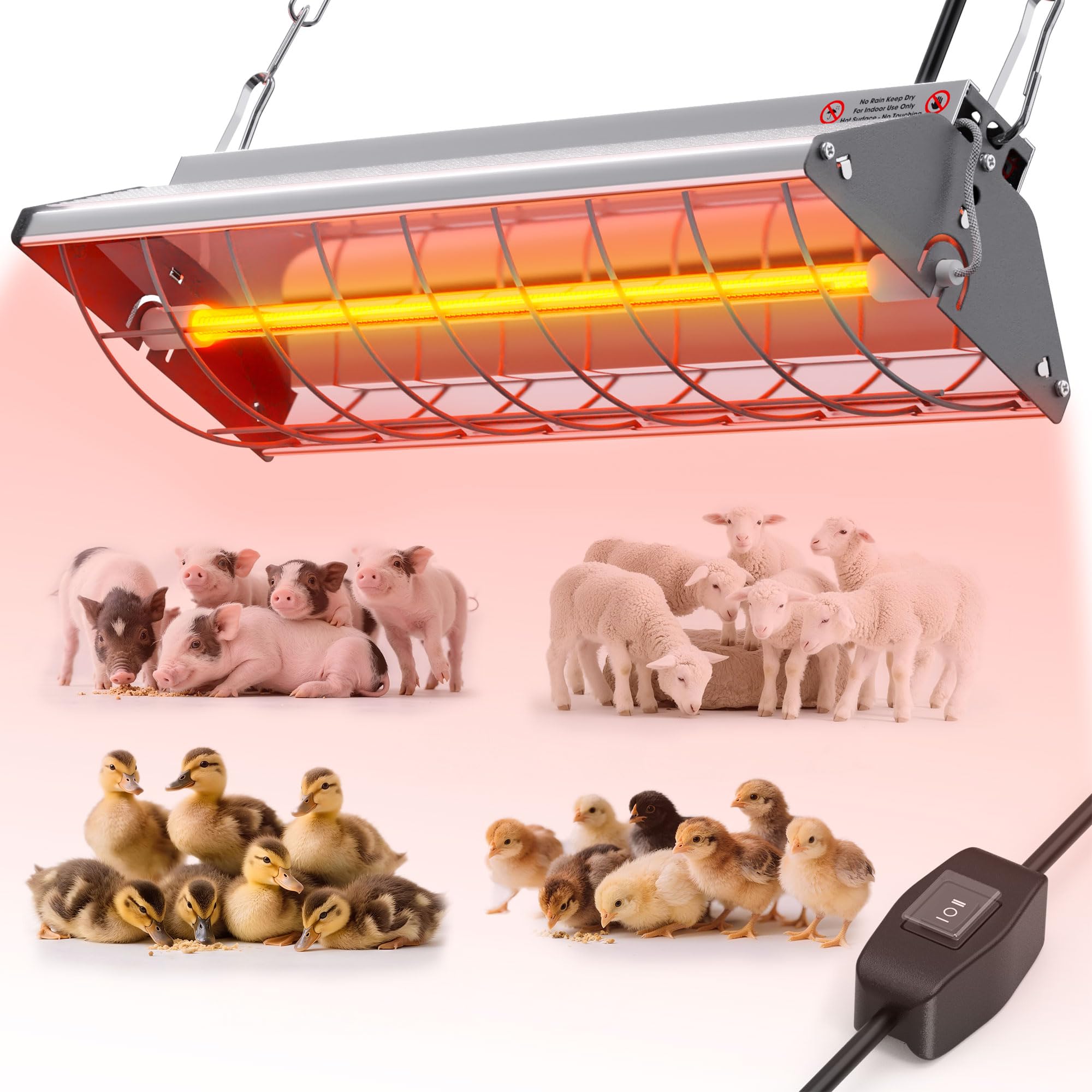 Photo 1 of **BROKEN LIGHT TUBE***PETSOLON Chicken Coop Heater, Large Infrared Heat Lamp for Poultry, Livestock & Pets, Safe Chicken Brooder Heat Lamp, 2 Levels, 150-300W, Instant & Even Heating, Low Light, Adjustable Height, Silver