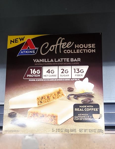 ATKINS, COFFEE HOUSE COLLECTION VANILLA LATTE BAR, 10.6 OUNCE