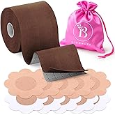 BLOOMORA Boob Tape for Large Breasts – Breast Lift Tape with Silicone Nipple Covers - Invisible Lift for Women - Perfect with Strapless Dresses - Brown - Numerous Accessories included