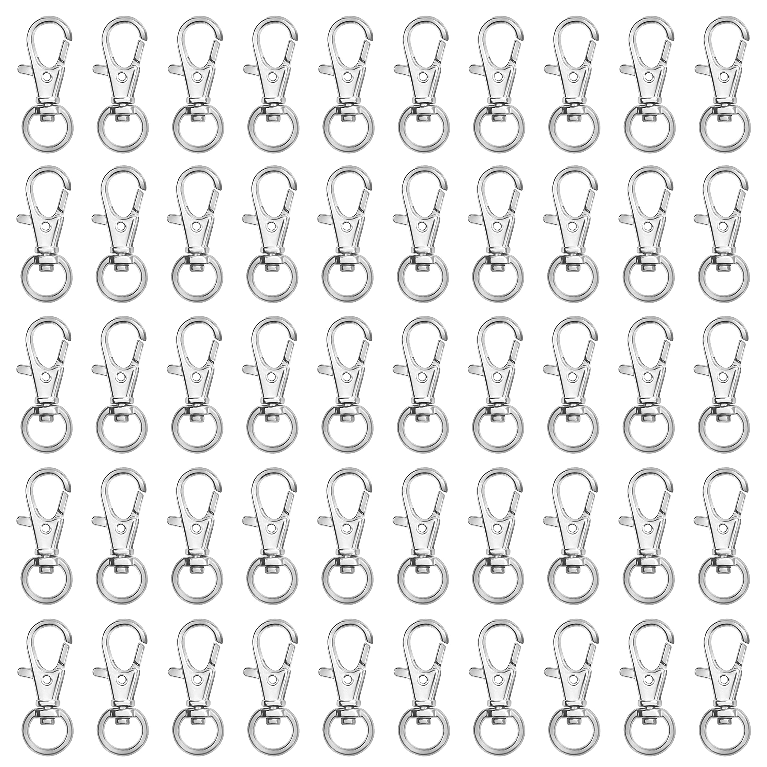 Belle Vous 50 Pack Silver Metal Mini Swivel Lobster Clasps - 33mm in Length - Premium Lanyard Snap Key Hooks - Hook for Rings, Zippers, Crafts, Clips, Jewellery, Chains and Keychains
