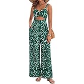 AGERWAY Womens Summer Jumpsuits Dressy Sexy V Neck Twist One Piece Outfits Sleeveless Casual Wide Leg Long Pant Rompers