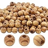 Natural Wooden Beads, 200 Pieces - 12mm Round, Large Hole (4.5mm) for DIY Decorations
