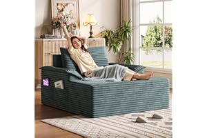 Zvivofla Chaise Lounge Indoor, 60 Inch Extra Wide Corduroy Couch, Boneless Chaise Lounge, Modern Lounge Chair for Bedroom, Living Room, No Assembly Plush Chair (Gray)