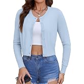 QILORA Women's Cropped Cardigan Sweaters Lightweight Summer Knit Bolero Shrug Crew Neck Long Sleeve Button Down for Dresses