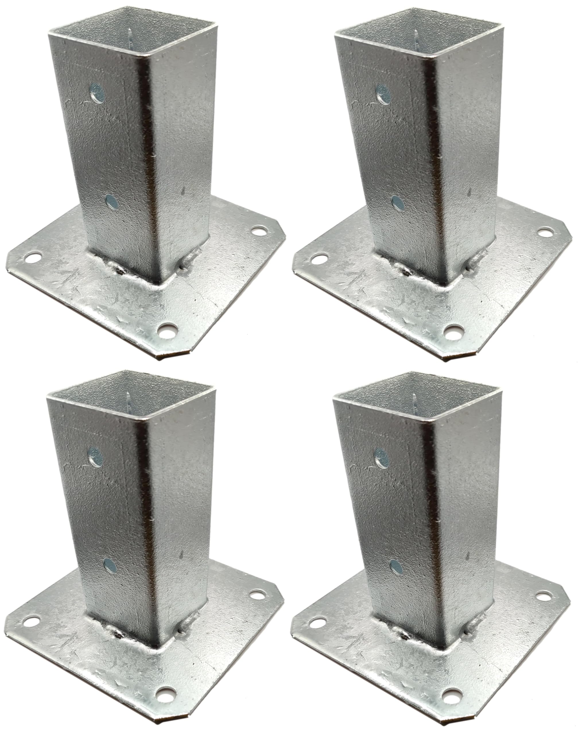 4x Fence Post Support Bolt Down Square Bracket Posts Heavy Duty Hot-Dip Galvanised Foot Base Post Garden Holder Size: 50mm x 50mm (2inch x 2inch)