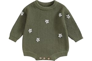 SAYOO Baby Sweater Romper Toddler Girl Oversize Embroidery Knit Pullover Sweater Warm Sweatshirt Romper Fall Winter Clothes