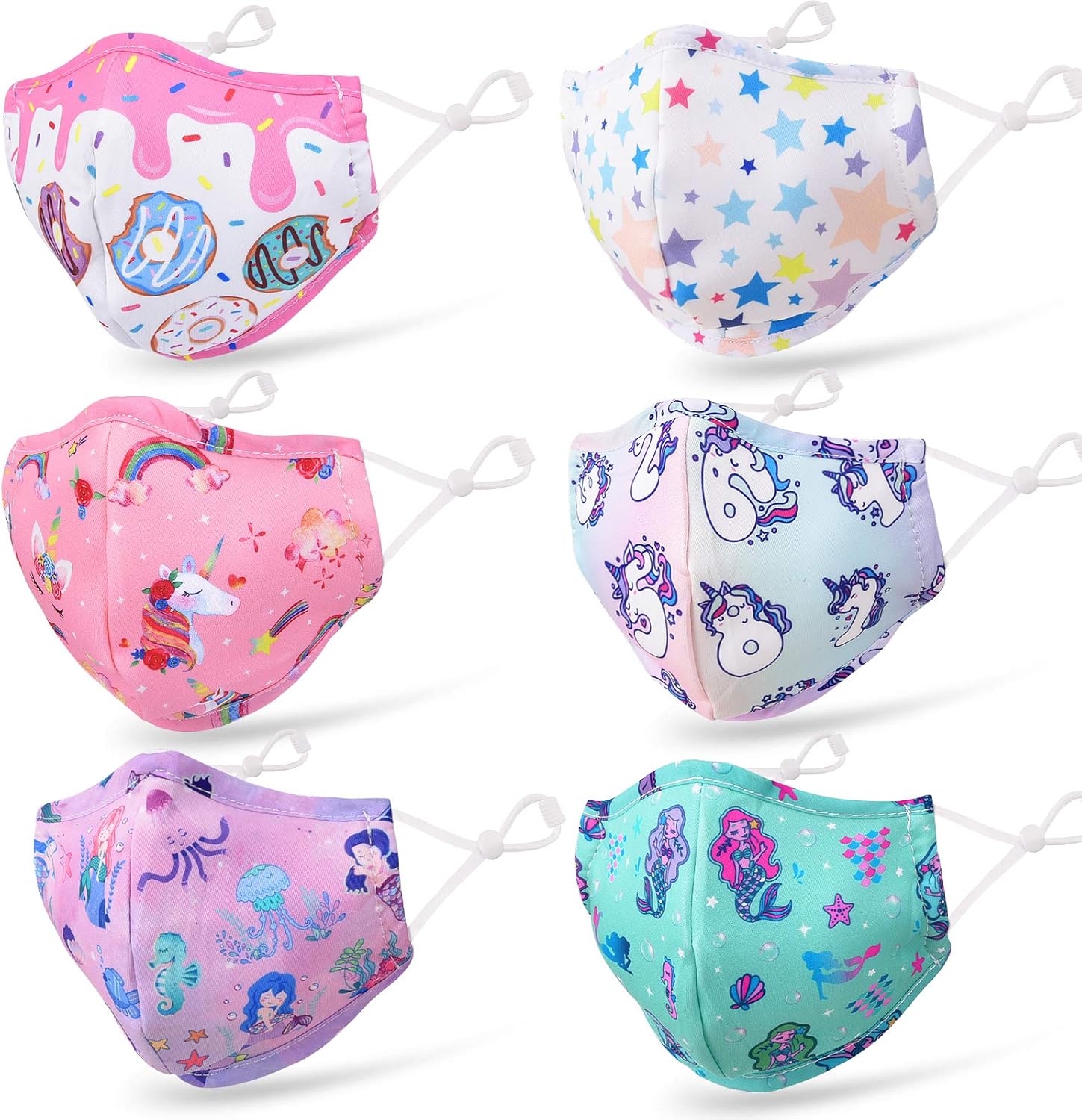 CIKIShield 6 Pack Children Adjustable Cloth Face Mask for Kids Girls Boys Washable Reusable Face Cover UV Protection: Clothing