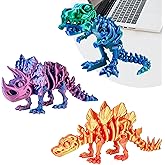 WQXWNFBA 3PCS 3D Printed Dinosaur Skeletons, 3D Printed Dragon Animals Toys, T-Rex Triceratops Stegosaurus Fidget Toys Adults Desk, Poseable with Articulated Joints, Home Decor, Stress Relief Toy