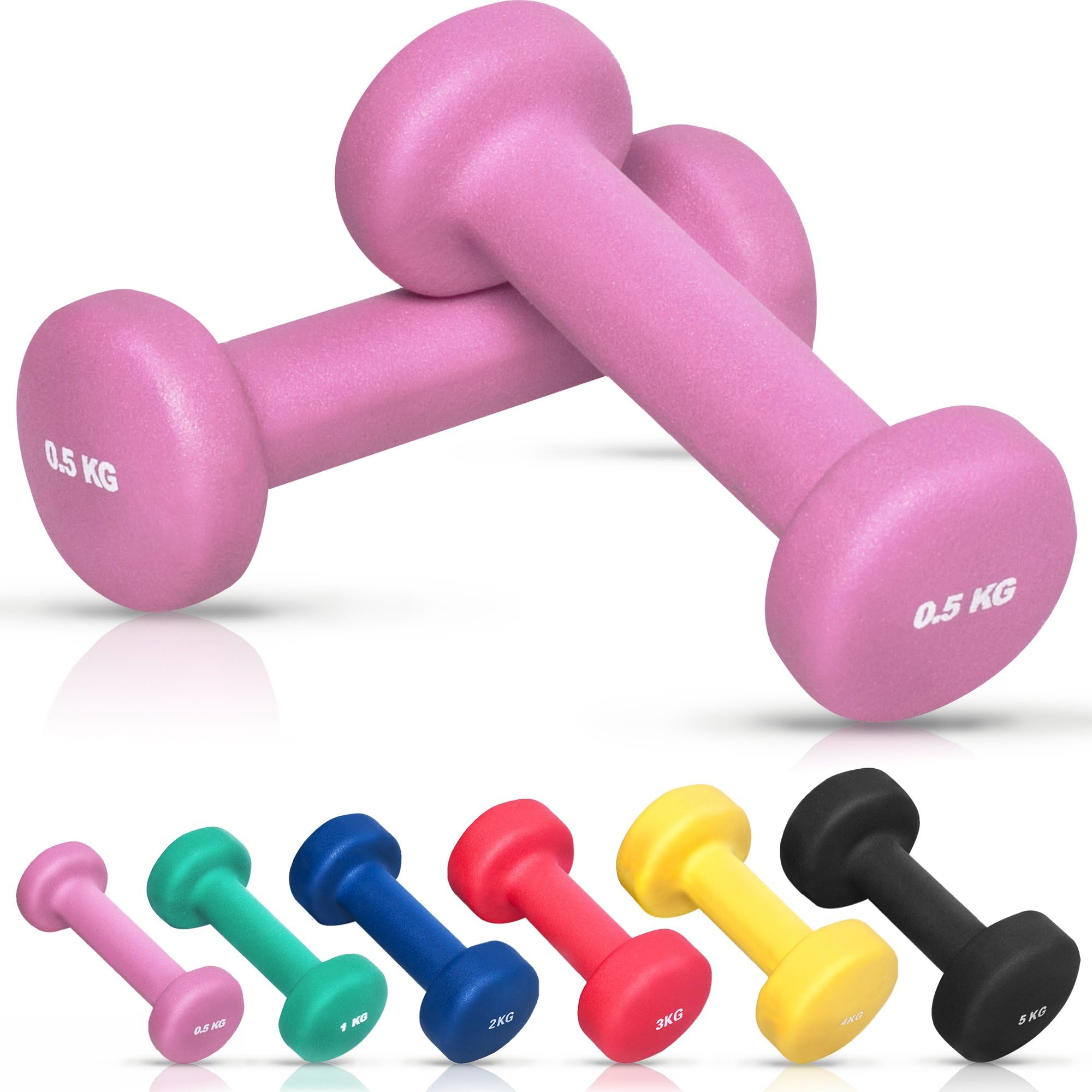 GORILLA SPORTSDumbbells - 2x0.5kg, 2x1kg, 2x2kg, 2x3kg, 2x4kg, 2x5kg, Pair or 31kg Set, Non-Slip, Waterproof, Neoprene Coating, Cast Iron - Dumbbell Set, Hand Weights, Fitness, Aerobics