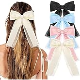 Wecoe 4pcs Hair Bows for Women Sheer Ribbon Bows Clips Hair Barrettes Christmas Hair Accessories for Women & Girls