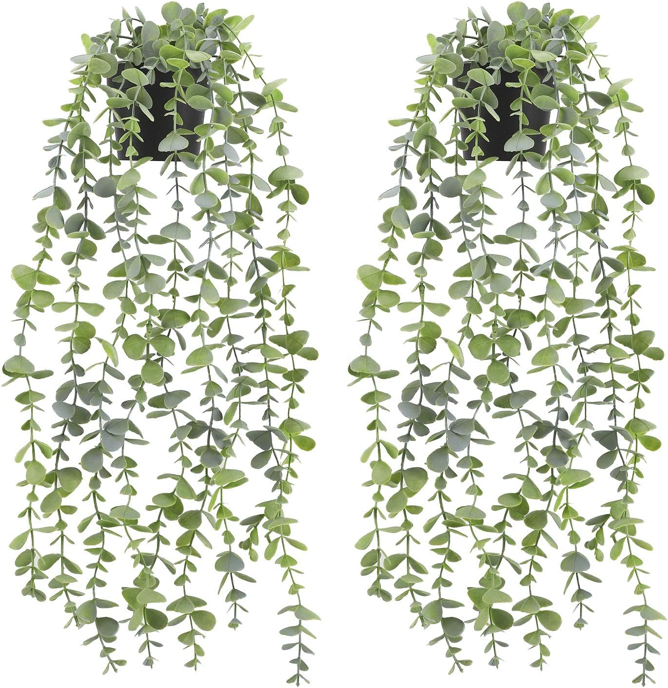 Fake Plants Artificial Hanging Plants - Fake Eucalyptus Plants Potted Faux Greenery Vines for Home Desk Decor, Set of 2