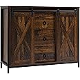 HOMCOM Industrial Buffet Cabinet, Kitchen Sideboard with Sliding Barn Doors, Three Drawers and Adjustable Shelves, Rustic Bro