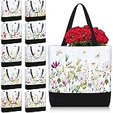 Aliceset 10 Pcs Wildflower Canvas Tote Bag Bulk Large Book Lovers Floral Gift Tote 18.5 x 14.9 Inch Reusable Women Colorful Flower Canvas Bags with Handle for Family Holiday Party Favors Book Club