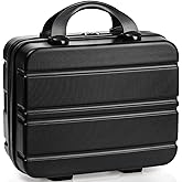Acshio Mini Hard Shell Cosmetic Travel Case, 12 Inch Small Portable Makeup Train Case with Elastic Band Handle, Pressure-proof ABS Carrying Suitcase Toiletry Box for Travel, Camping, Black