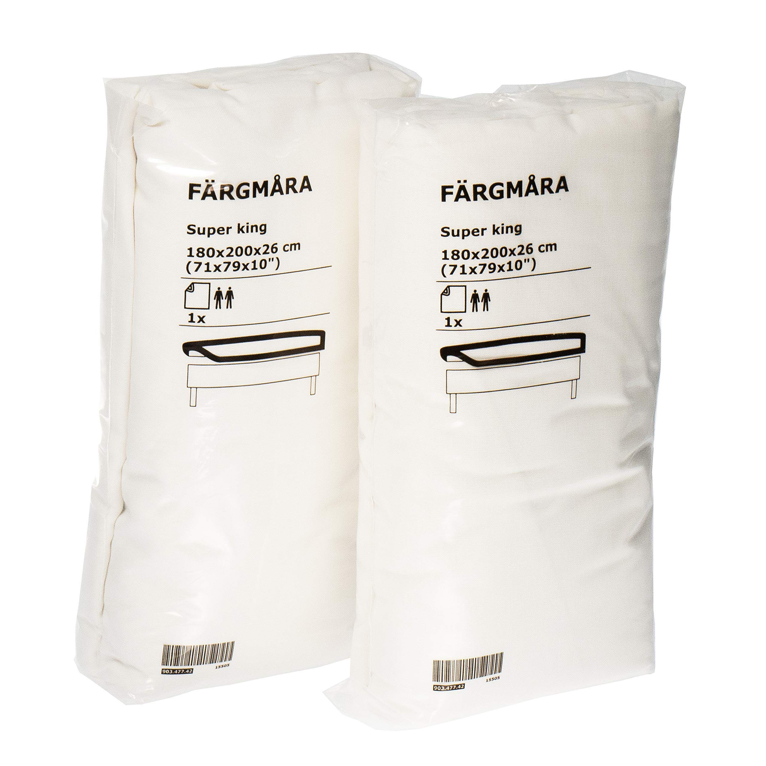 Ikea FARGMARA 180x200cm Super King White Fitted 100% Cotton Bed Sheet - Set of 2