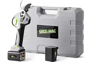 Gree-Mac Electric Pruning Shears 40MM, Professional Cordless Pruning Shears Battery Powered 21V Brushless Motor 2Pack 4AH Rechargeable Lithium Battery-LCD Display Screen