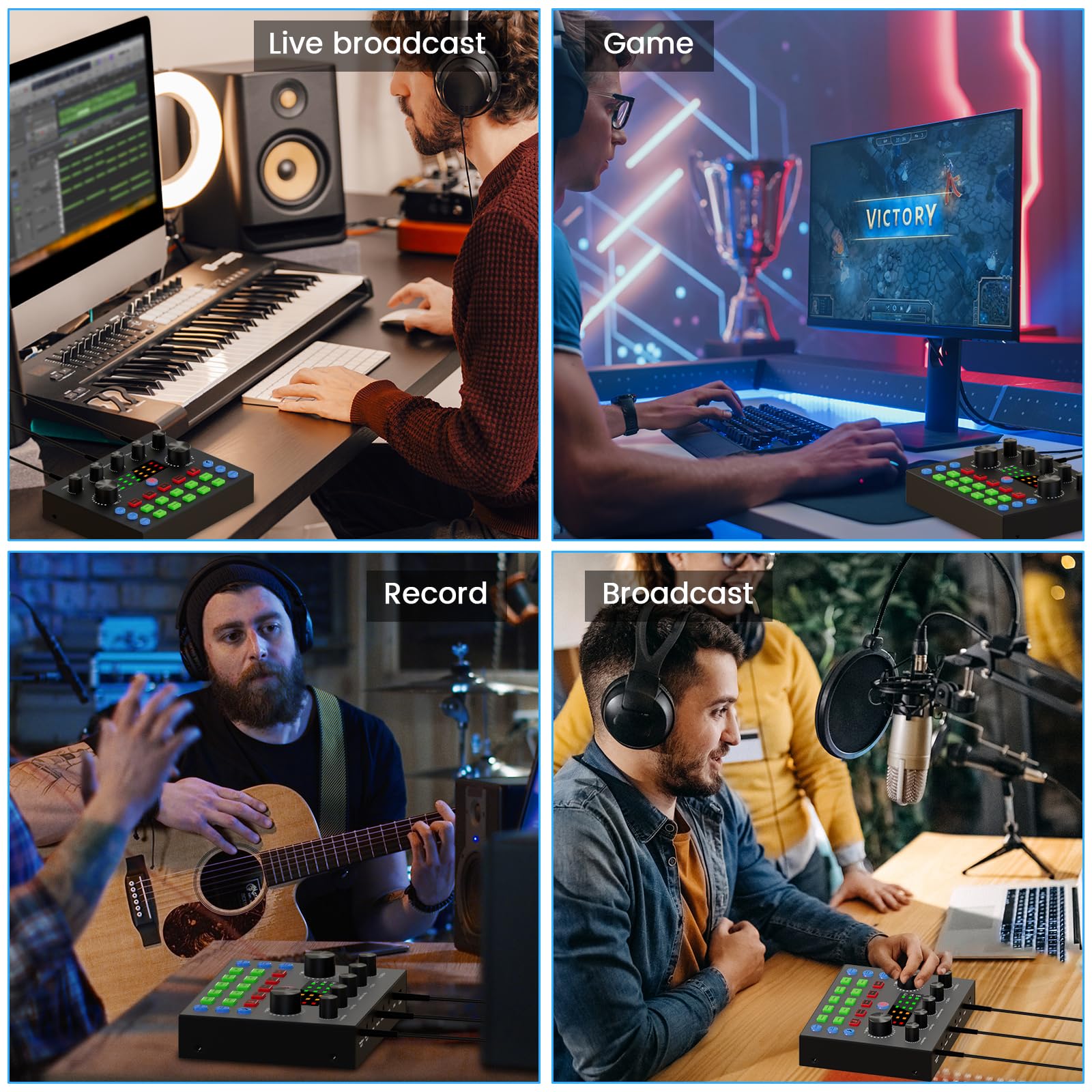 Podcast Equipment Bundle for 2, Audio Interface with Voice Changer Condenser Microphones for Gamer, All-in-One Audio Mixer Perfect for Live Streaming, Singing, YouTube, Gaming