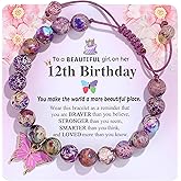 YUCSAWJK Birthday Bracelet for 6-18 Years Old, Purple Natural Stone Butterfly Charm Bracelet, Gift for Daughter Granddaughter Niece Niece Teenage Girl Holiday Bracelet Gift