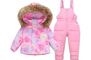 FEWLBY Girls 2-Piece Snowsuit Toddler Kids Down Jacket Ski Jacket & Snow Bib Pants Ski Suit Set Winter Wear